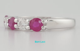 Ruby and Diamond 5 Stone Ring 1 ct 14k White Gold