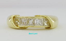 Channel Set Princess Cut 5-Stone Wedding Band Ring 5.6mm 0.85 ct 18K Yellow Gold