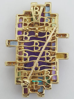Bellarri Amethyst Gemset Diamond Pendant Brooch 21.4 ct 18.9Gr 18K Yellow Gold