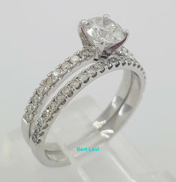 Round Cut Diamond Engagement Ring Set 0.97 ct 14K White Gold H/VS1 GIA