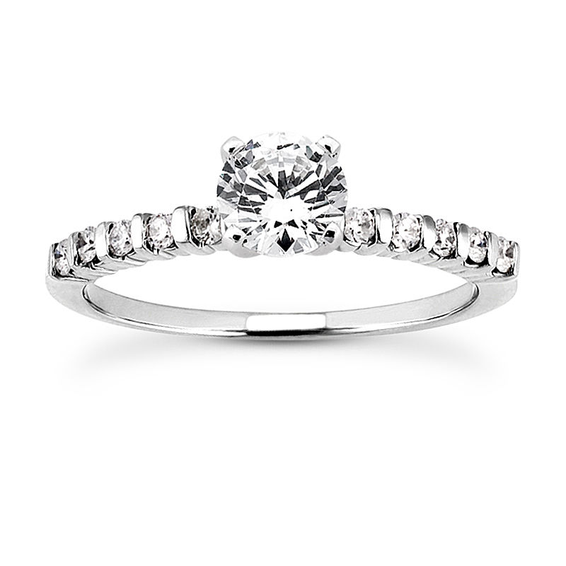 Ladies 14KT White Gold Platinum Round Diamond Tailored Engagement Set ENS3102-A