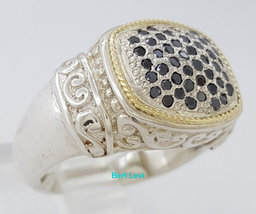 EFFY 925 Sterling Silver & 18k Gold 0.5 ct Round Cut Black Diamond Fashion Ring