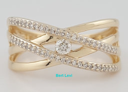 Round Diamond Crossover Wedding Band Ring 0.2 ct 14K Yellow Gold