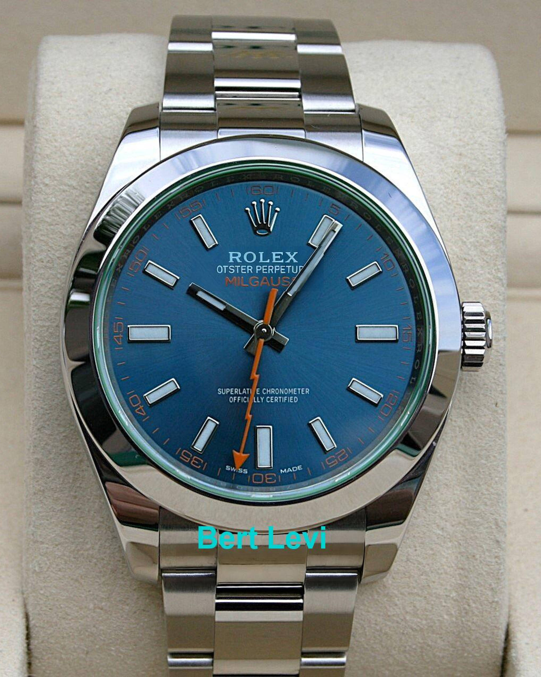 ROLEX 116400GV MILGAUSS WATCH GREEN CRYSTAL Z-BLUE DIAL