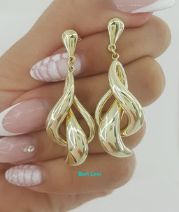 14k Yellow Gold Drop Dangle Earrings 1.75" 5.4 Grams