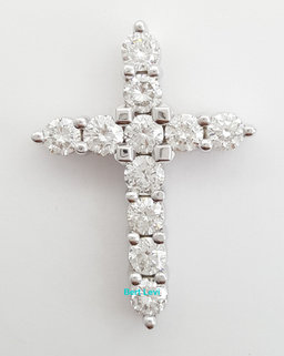 Round Brilliant Cut Diamond Cross Pendant 1.36 ct 14k White Gold 1" Retail $4K