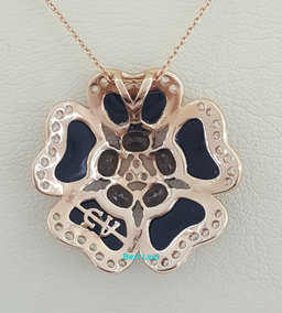 Carlo Viani 14K Rose Gold Onyx, Smoky Quartz & Topaz Flower Necklace 18"
