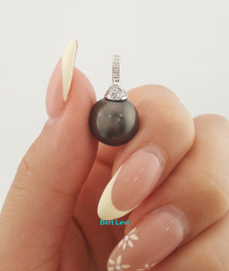Tahitian Pearl & Diamond Pendant 12.5 mm 14K White Gold 0.12 ct 3.5 Grams