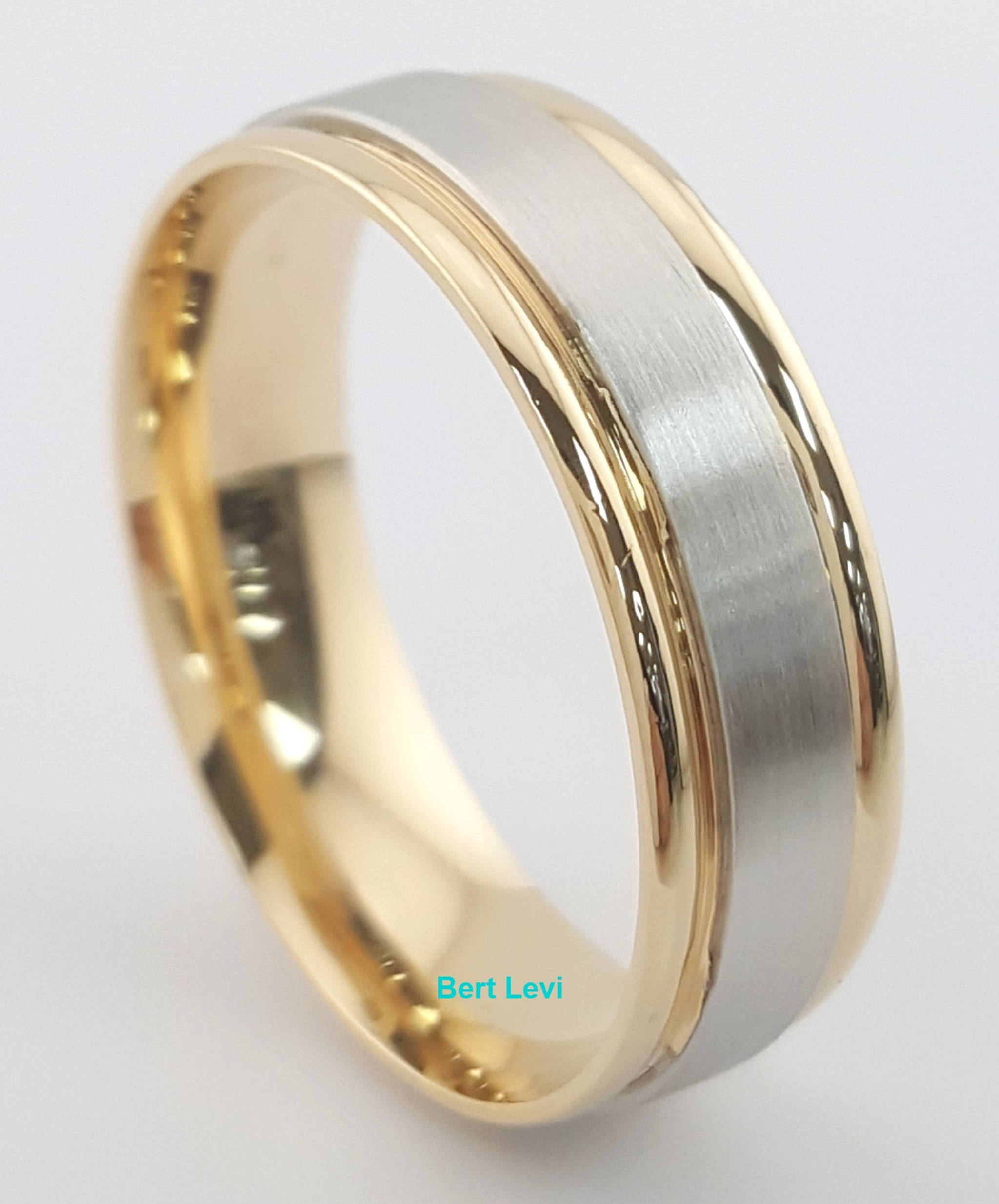 Men's 18k Yellow Gold Platinum Wedding Band Ring 6.5 mm 8.5 grams Size 11