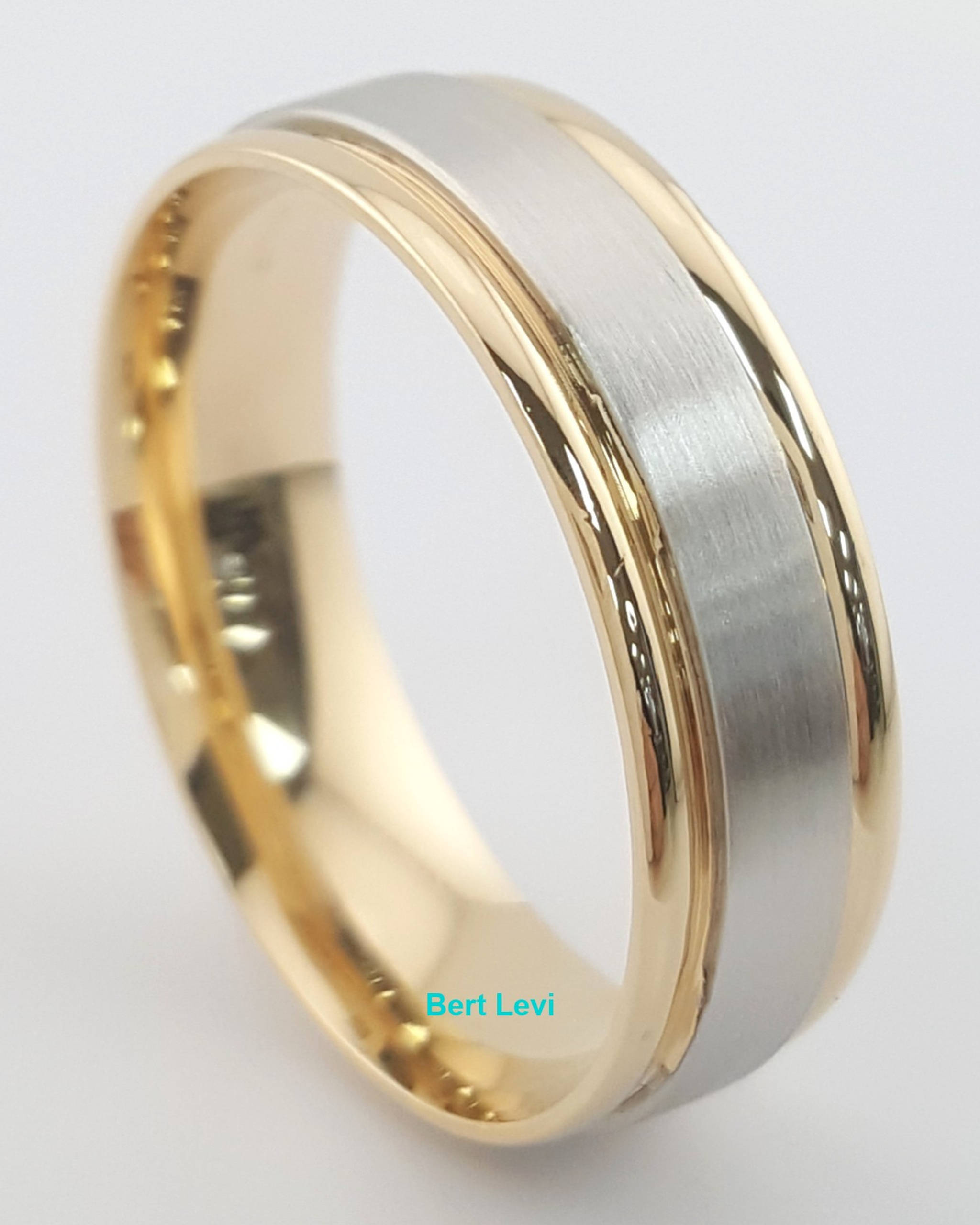 Men's 18k Yellow Gold Platinum Wedding Band Ring 6.5 mm 8.5 grams Size 11