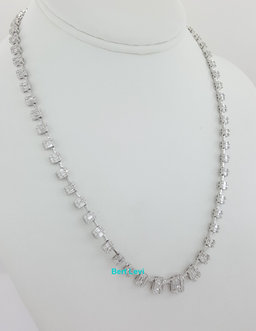 Baguette Round Diamond Graduated Tennis Necklace 7.8 ct 18K White Gold Rtl $30K