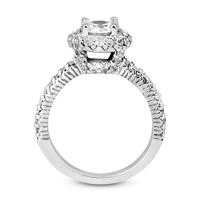 Thumbnail: Ladies 14KT White Gold Platinum Round Diamond Halo Engagement Ring ENR7330