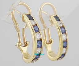 Tiffany & Co Round Diamond & Sapphire 1.36 ct 18K Yellow Gold Omega Earrings