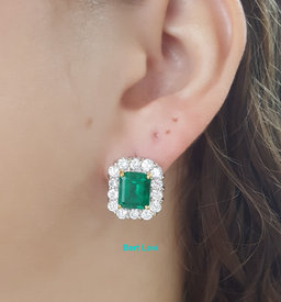 Colombian Green Emerald & Diamond Halo Earrings 8.27 ct 18K White Gold Rtl $35K