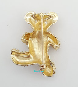 Vintage 14K Yellow Gold 0.06 ct Diamond Teddy Bear Brooch Pin 11.2 grams 35mm
