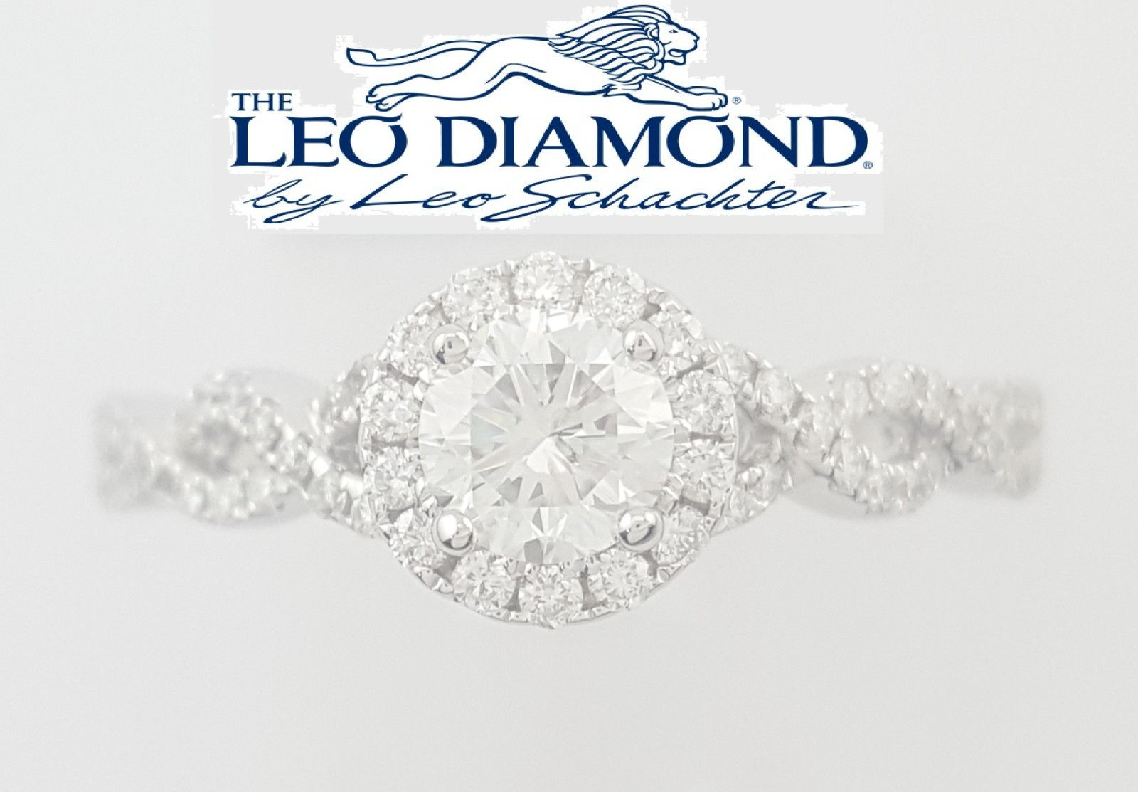 The Leo First Light Round Diamond Halo Engagement Ring 0.88 ct 14K W Gold $4,600