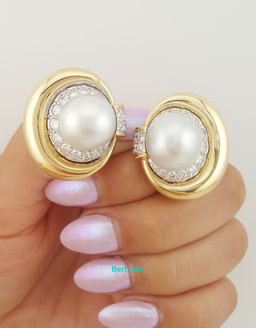 Vintage David Webb Pearl & Diamond Clip-On Earrings 2.3 ct 18K & Platinum