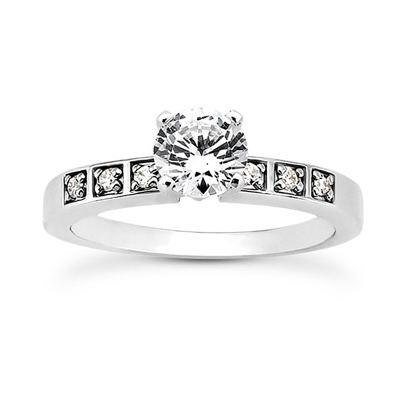 Ladies 14KT White Gold Platinum Round Diamond Tailored Engagement Set ENS3091-A