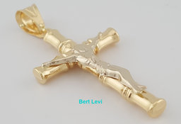 Bamboo Crucifix Cross Pendant 18k Yellow Gold 2" 3 grams