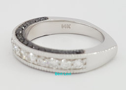 Round Diamond 1 ct 14k White Gold Wedding Ring Euro Shank 3 Row Black & White