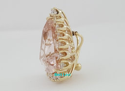 Morganite & Diamond Halo Necklace 16 ct Trillion Cut 14K Gold 20" Retail $12K