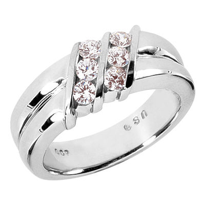 Ladies 14KT White Gold Platinum Round Diamond Wedding Band Set WBS240-G