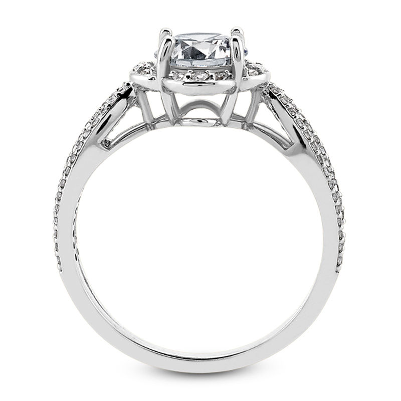 Thumbnail: Ladies 14KT White Gold Platinum Round Diamond Halo Engagement Ring ENR9310-1