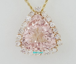 Morganite & Diamond Halo Necklace 16 ct Trillion Cut 14K Gold 20" Retail $12K