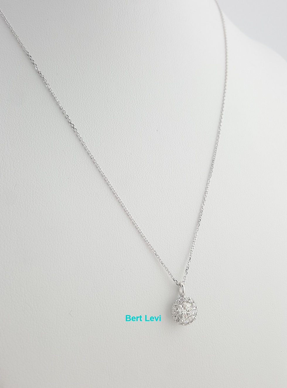 Thumbnail: Round Brilliant Diamond Halo Pendant Necklace 14K White Gold 1.14 ct Retail $7K
