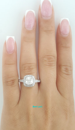 Helzberg Cushion Brilliant Diamond Halo Engagement Ring 1.46 ct 14k White Gold