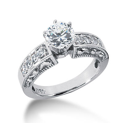 Ladies 14KT White Gold Platinum Antique Engagement Ring ENR1813