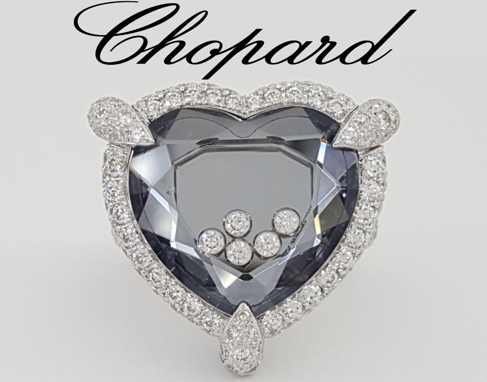 Chopard Happy Diamonds Heart Ring 23.5 mm 4 ct 18K White Gold