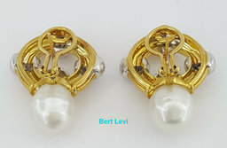 Vintage 18k Yellow Gold South Sea Pearl & 1.2 ct Diamond Earclips Earrings 31.1g