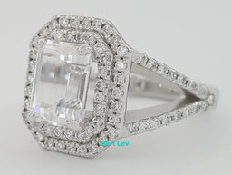 Emerald Semi-Mount Double Halo Split Shank Engagement Ring CZ & 0.88 ct 14K Gold