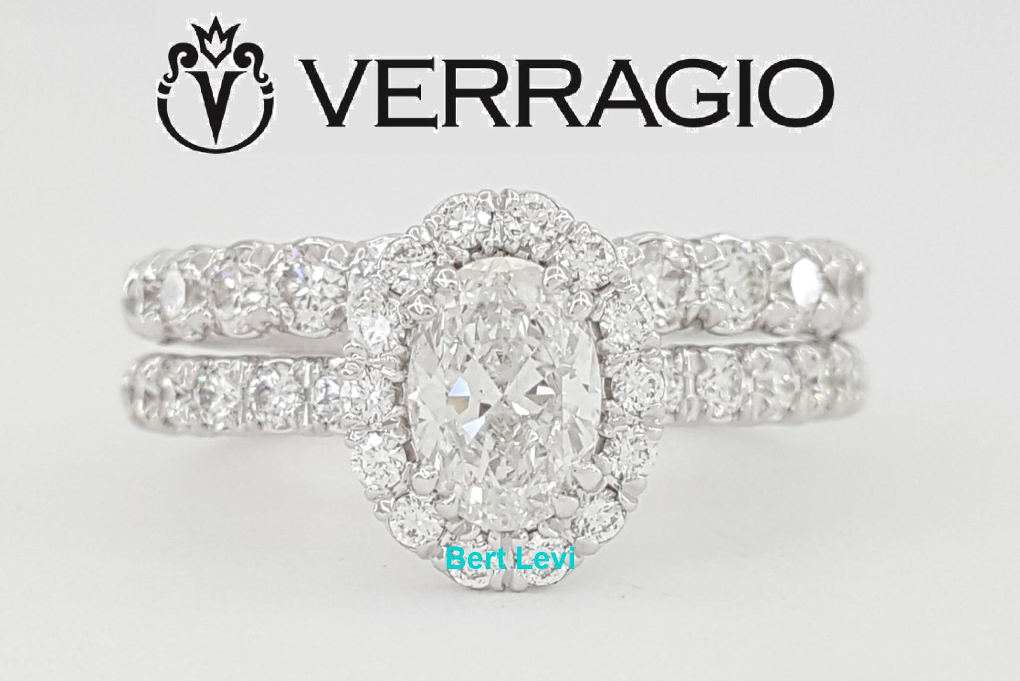 Verragio Renaissance 1.95 ct Oval Diamond Halo Engagement Ring Set 14k $12K