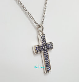 Esquire Silver Sapphire Cross Necklace Italy 22" 20.3 Grams