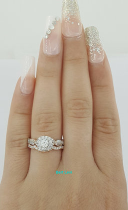 Neil Lane Bridal 14K Two-Tone Round Diamond Halo Crossover Ring Set 0.75 ct