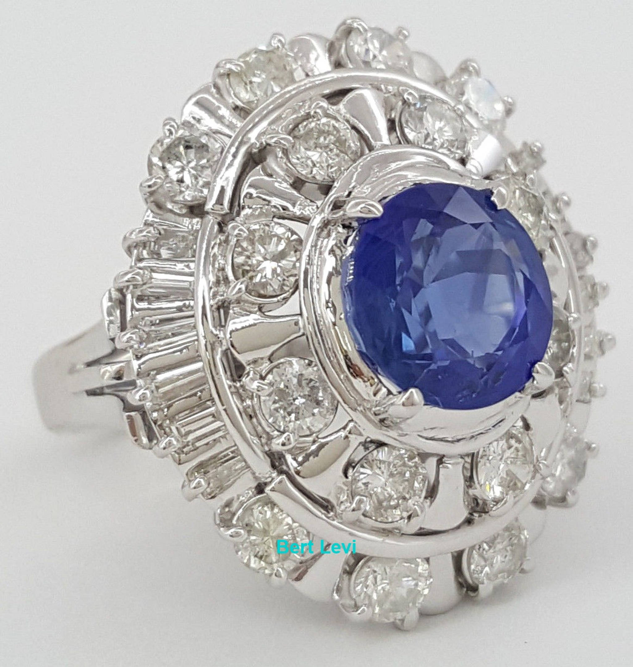 Vintage Platinum Oval Cut No Heat Sapphire & Diamond Double Halo Ring 5.34 ct