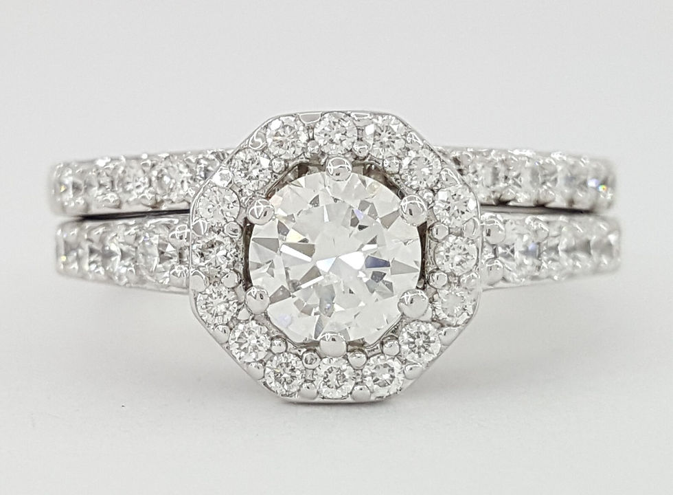 Thumbnail: Oriana Round Diamond Halo Engagement Ring & Band Set 14K White Gold 1.32 ct GIA