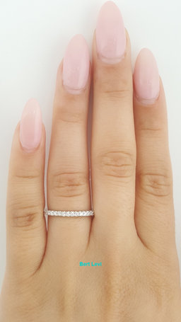French Pave Round Diamond Wedding Band 0.26 ct 14k White Gold 1.8 mm