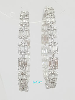 4 ct Baguette & Round Diamond Inside Out Round Hoop Earrings 18K White Gold