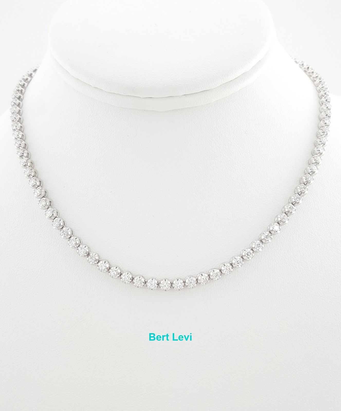 Round Diamond 14K White Gold Straight Line Tennis Necklace 4 ct 15" Rtl $15K