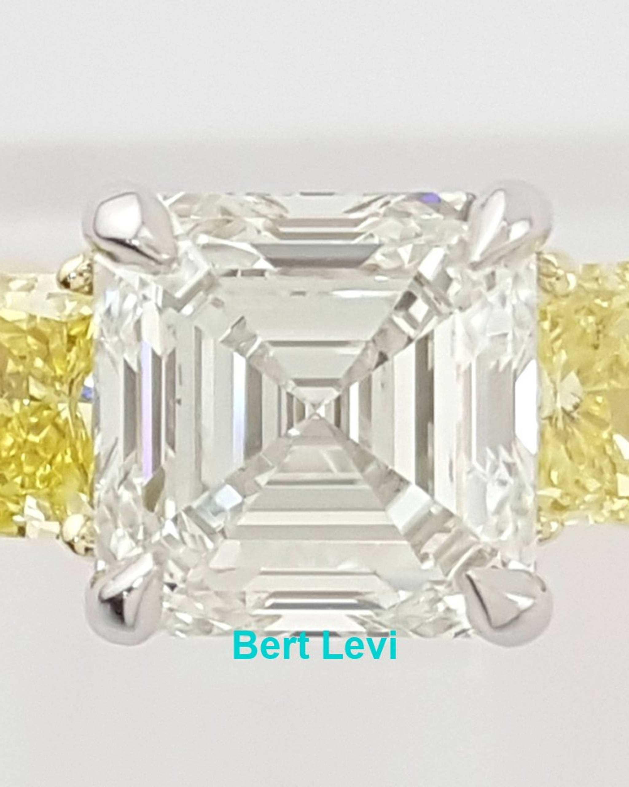 Asscher Diamond 3-Stone Vivid Yellow Engagement Ring 2.92 ct Plat 18k Rtl $33K