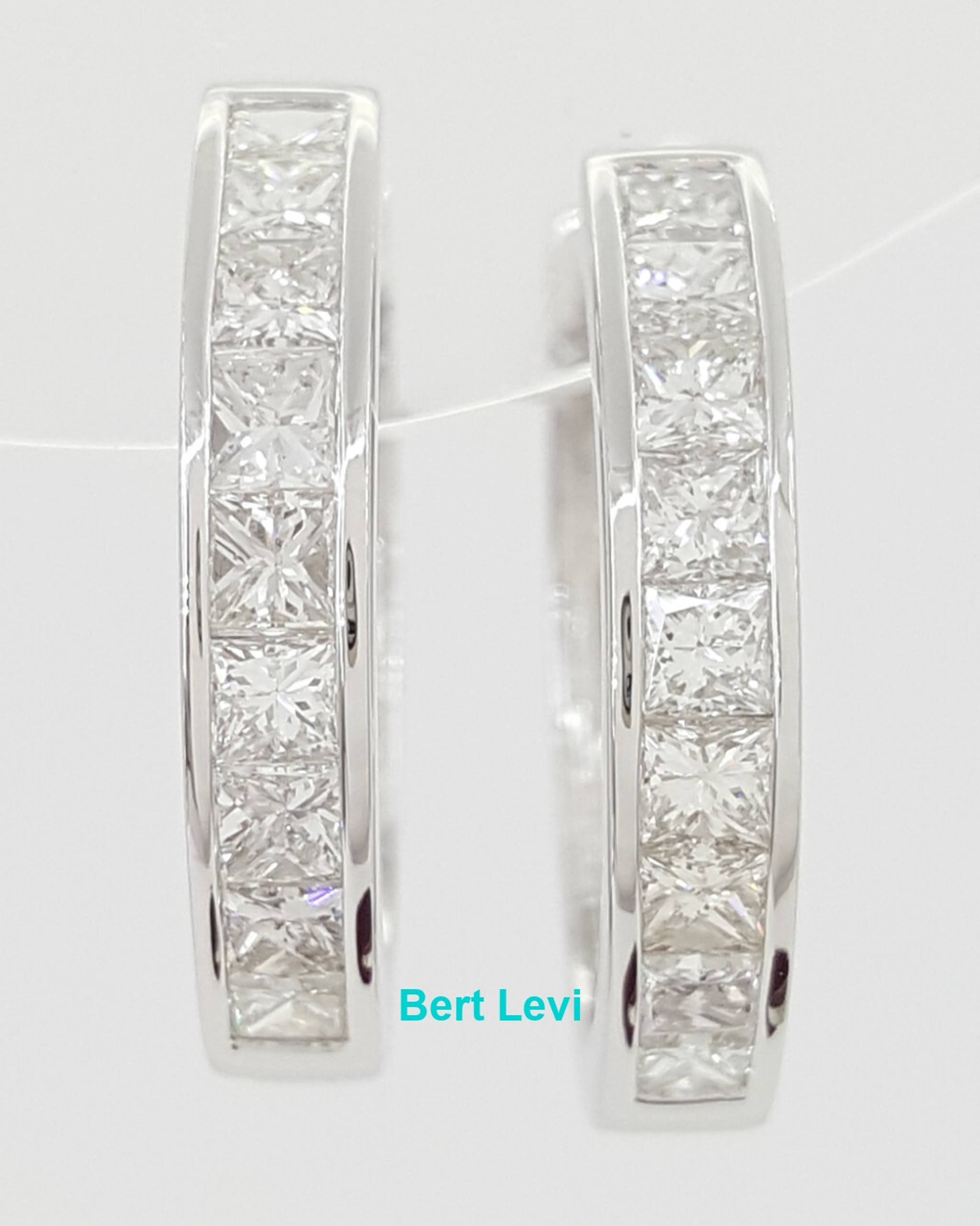Princess Cut Diamond Hugger Hoop Earrings 15.2 mm 1 ct 14K White Gold