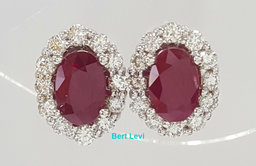 Burma Oval Ruby Diamond Halo Stud Earrings 1.78 ct 14k White Gold Retail $4K