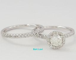 Round Brilliant Diamond Halo Engagement / Wedding Ring Set 1 ct 14K White Gold