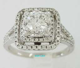 Round Cut Diamond Double Halo Engagement Ring 1.55 ct 14K White Gold Retail $12k