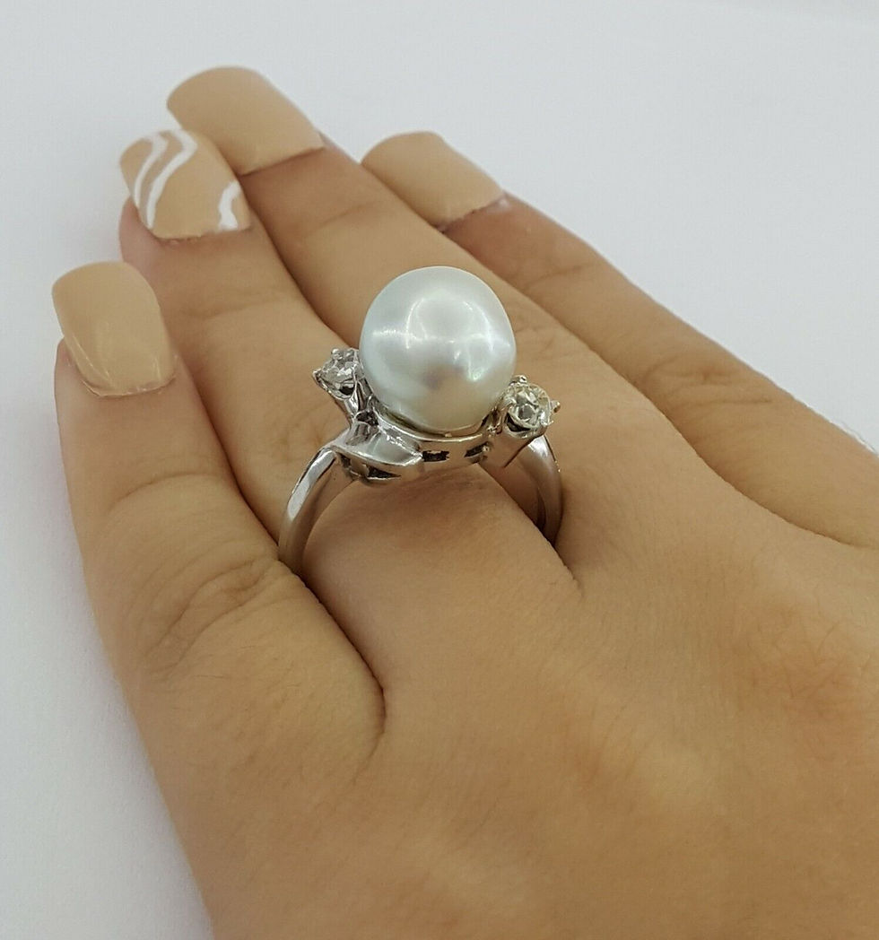 Thumbnail: Antique 14K Gold 11 mm Pearl & 0.6 ct Old European Cut Diamond Ring