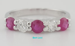 Ruby and Diamond 5 Stone Ring 1 ct 14k White Gold