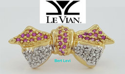 LeVian Le Vian 14K Yellow Gold 0.85 ct Pink Sapphire & Diamond Bow Pin Brooch